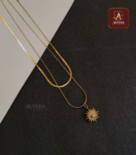 Anti Tarnish Sunflower Pendent Double Layer Necklace