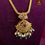 Traditional Multi Colour AD Necklace With Green Beads