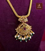 Traditional Multi Colour AD Necklace With Green Beads