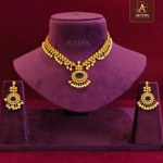 AD Stone Pearl Drop Purple Necklace