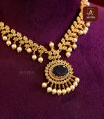 AD Stone Pearl Drop Purple Necklace - Image 2