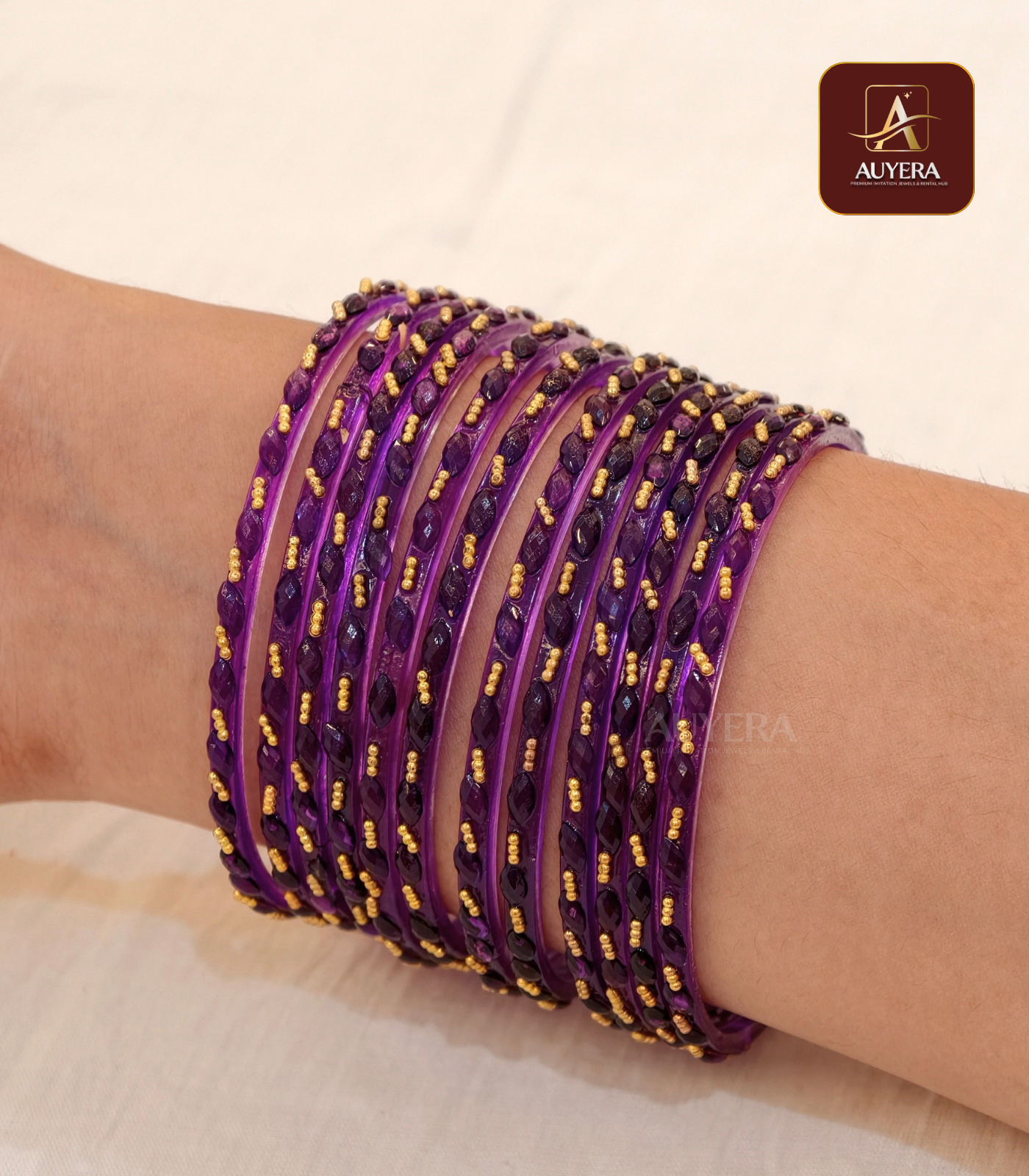 44 (1) Purple Colour Rain DropGlass Bangles - Image 1