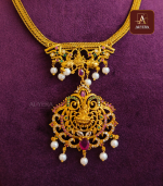 Traditional Temple Necklace With Green And Ruby Stone - Image 2