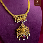 Traditional Temple Necklace With Green And Ruby Stone