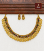 Antique Lakshmi Necklace with Ruby And Emerald Stone