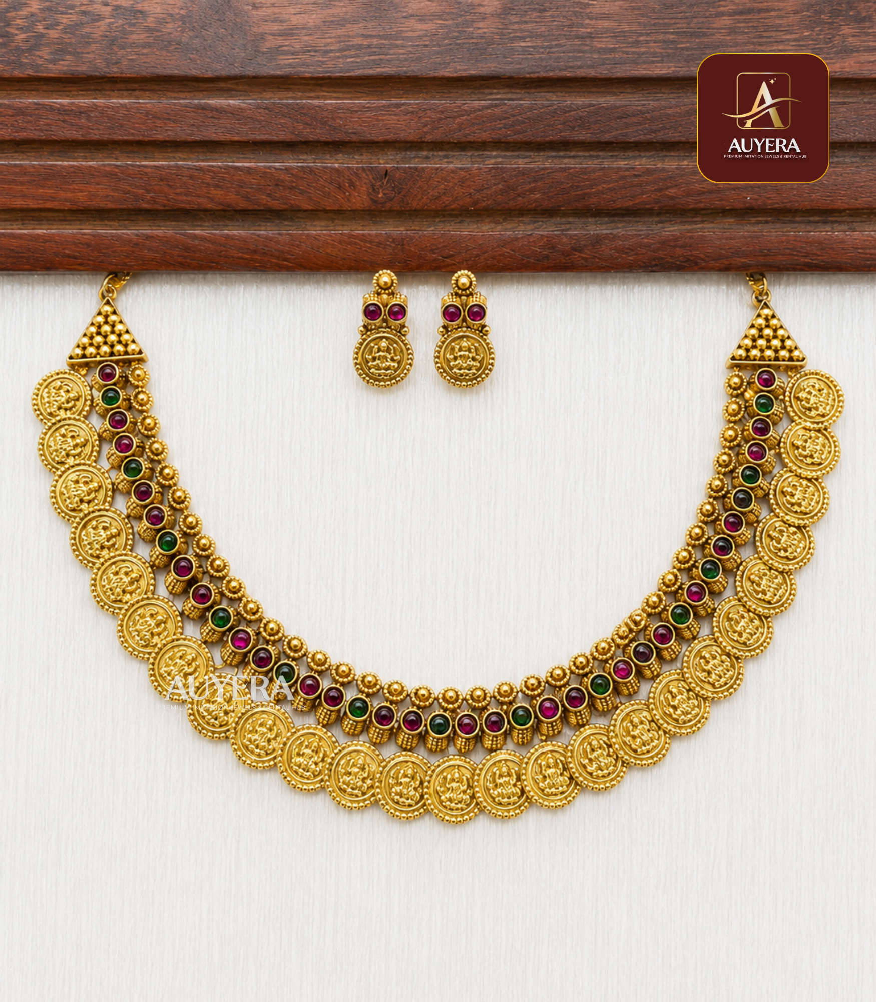 7 (5) Antique Lakshmi Necklace with Ruby And Emerald Stone - Image 1