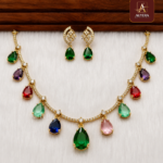 Vibrant Multicolour Drop AD Necklace And Earrings