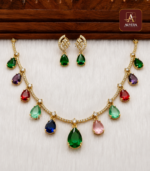 Vibrant Multicolour Drop AD Necklace And Earrings