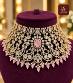 AD Semi Bridal Set  With Pink  Stone - Image 2