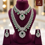 AD Semi Bridal Set With Green And White Stone