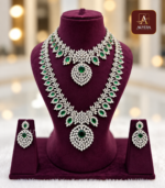 AD Semi Bridal Set With Green And White Stone