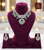 AD Semi Bridal Set With Green And White Stone - Image 2