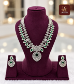AD Semi Bridal Set With Green And White Stone - Image 3